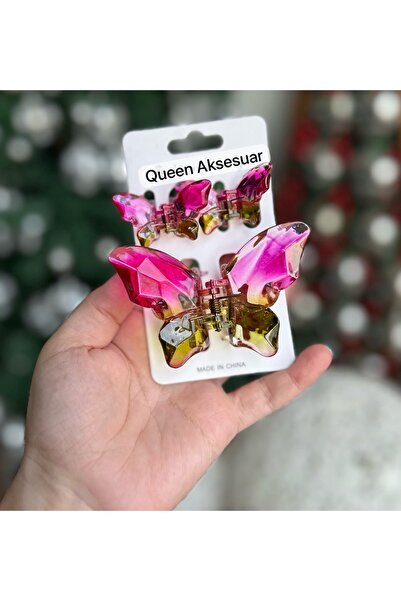 QUEEN AKSESUAR Set de 3 cataramă tip fluture din sticlă lucioasă, transparent...