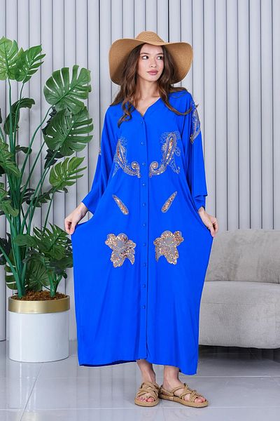 My Blog Φόρεμα Saks Blue Ethnic Sequined Embroidered Plus Size - 334