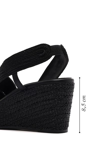 Derimod Women's Black Wedge Heeled Knitted Espadrille Sandals 25Sfe4938M7