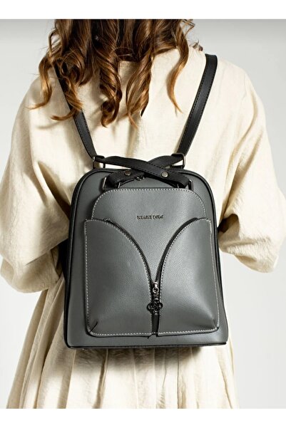 Just Polos Just Polo Leather Women's Gray Backpack and Shoulder Bag