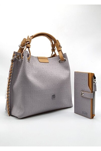 Just Polo JP Women's Gray Bag Wallet Set with Adjustable Long Strap