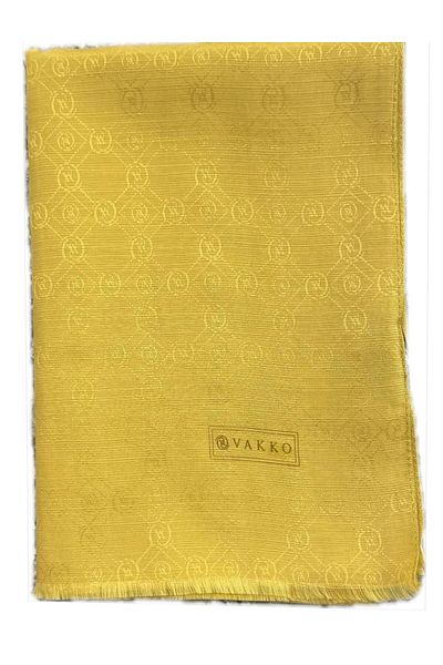 Vakko Cotton Silk Monogram Shawl 40752-Yellow