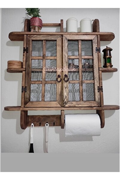 KADİR ALBAYRAK AHSAPİSCİLİK Doğal Ahşap Dekoratif Terek Mutfak Rafı Baharatlık Kahve Köşesi