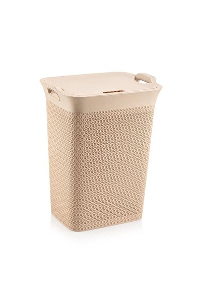 Omnipazar SY-4630 Plastik Safir Kirli Çamaşır Sepeti 55 lt Bej