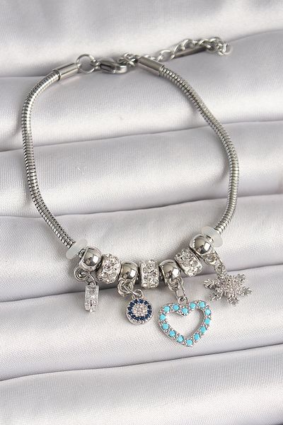 BESKAR Brass Silver Color Hanging Blue Stone Heart Figure Zircon Stone Snowflake Detail Charm Women Even