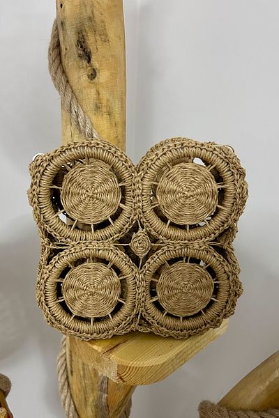 Mila Straw Hand Knitted Ring Detail Motif Bag