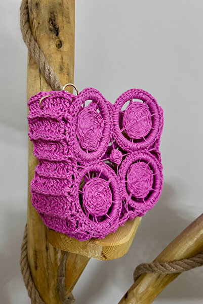 Mila Pink Hand Knitted Ring Detail Motif Bag