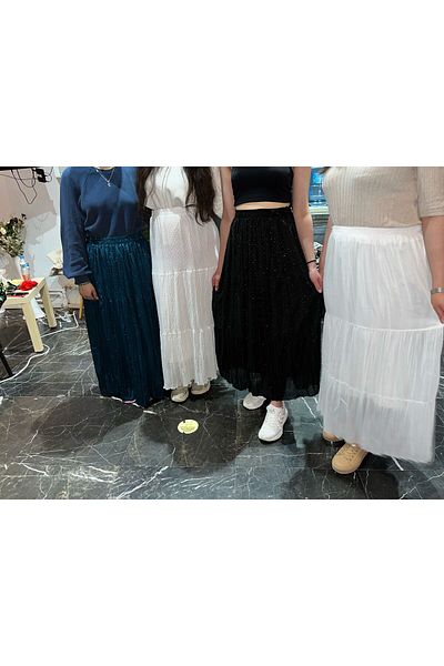 hoaryage Elastic Waist Lined Three Layer Glitter Crepe Chiffon Skirt
