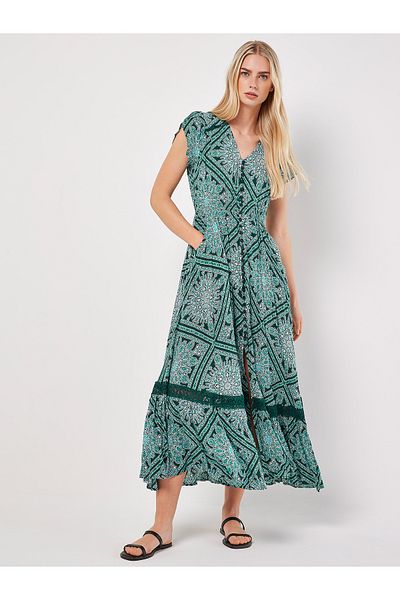 Apricot Maxikleid mit Häkeleinsätzen