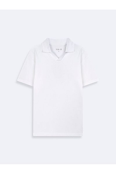 Ltb Regular Short Sleeve Polo Neck Basic White T-Shirt