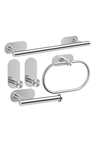 Choice مجموعة أدوات حمام فضية من 5 قطع، قضيب مناشف من النيكل المصقول، حلقة من...