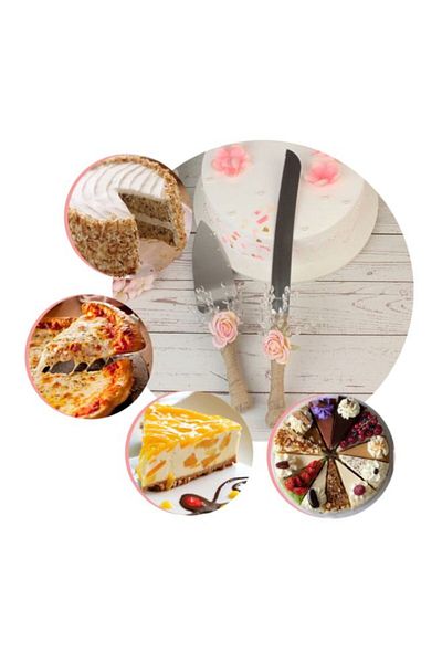 Generic 2-Piece Stainless Steel Wedding Cake Knife And Server Set Silver/White/Beige