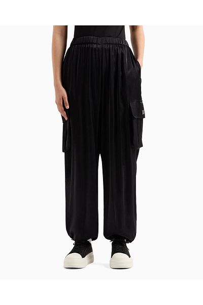Armani Exchange Women's Jogger Style Waist and Leg Ends Elastic Side Pocket Black Pants Xw 000139   Af10839-Uc001