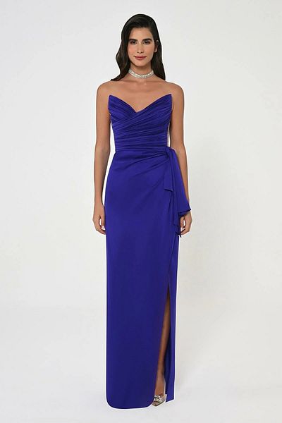ALFABETA Women's Strapless Angel Collar Top Pleated Side Slit Chiffon Long Purple Evening Dress & Homecoming Dress Ab6