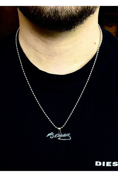 Tixy Pixy 316L Stainless Steel Ataturk Signed End Ball Chain Silver Men's Necklace