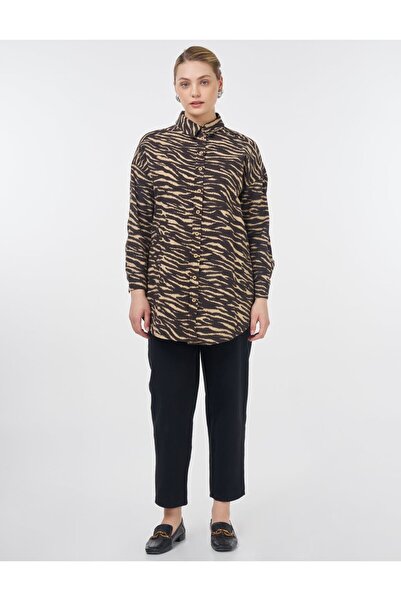 KYR Πουκάμισο με μοτίβο Zebra Τουνίκ γιακά Σκούρο Καφέ