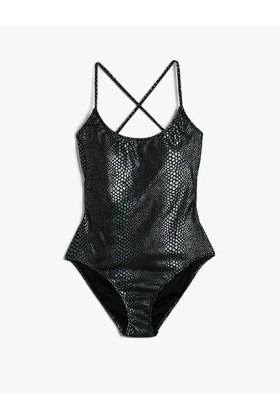 Koton Strappy Swimsuit U Neck Jacquard Patterned Covered