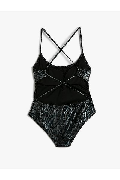 Koton Strappy Swimsuit U Neck Jacquard Patterned Covered