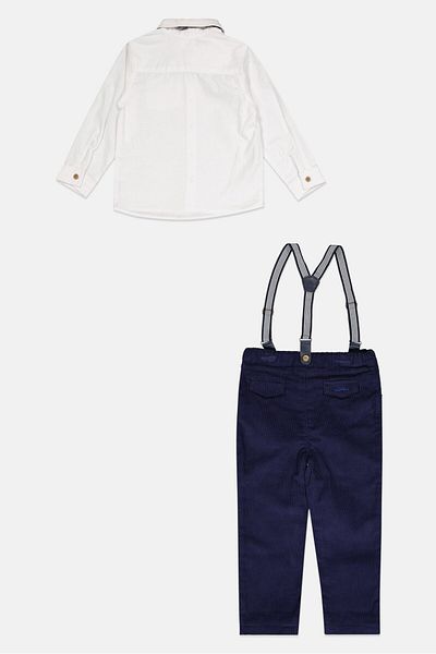 Little Gent Toddlers Boy 4 Pcs Solid Shirt And Trousers With Bowtie And Braces Set, Multicolor