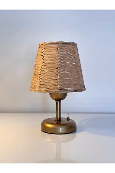 Genel Markalar El Yapımı Jüt Örgü Masa Üstü Led Kablosuz Pilli Abajur, Masa L...