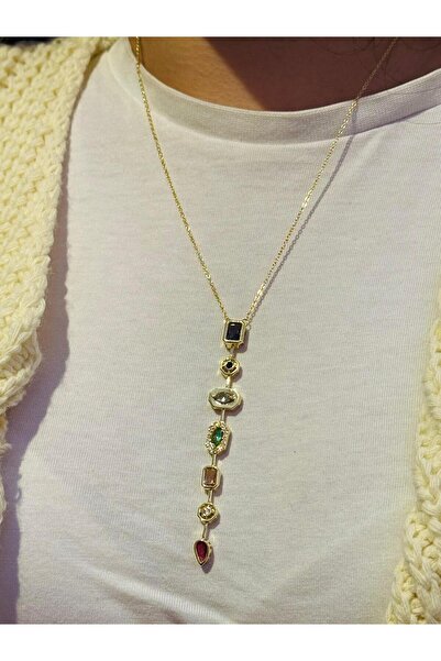 Daynav Gold Renkli Taşlı Y Kolye