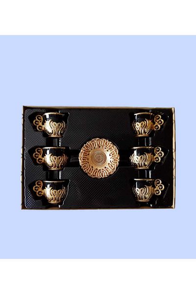 kapadokyahediyelik Turkish Coffee Presentation Set Simple Black Patterned for Six People