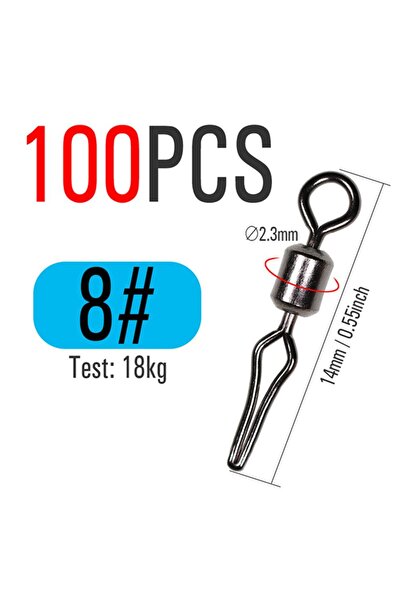 Choice 8- 100 قطعة من حلقات الربط الدوارة مع مشبك خط جانبي لصيد الأسماك وخطاف...