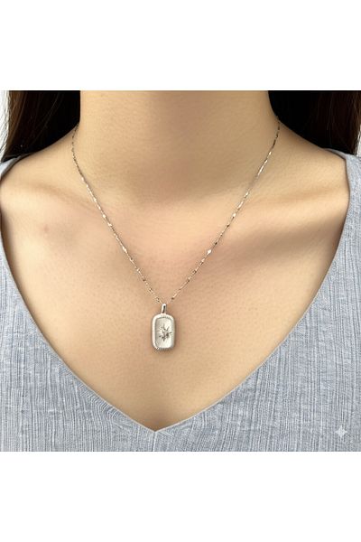 Esra Butik Hane 100% Steel North Star Necklace Enameled Steel Necklace Polar Star Necklace - Silver Color Chain