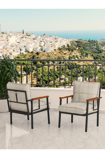 Mygusi Modern Balkon, Bahçe, Cafe, Metal Koltuk, Kanepe Tekli - Krem