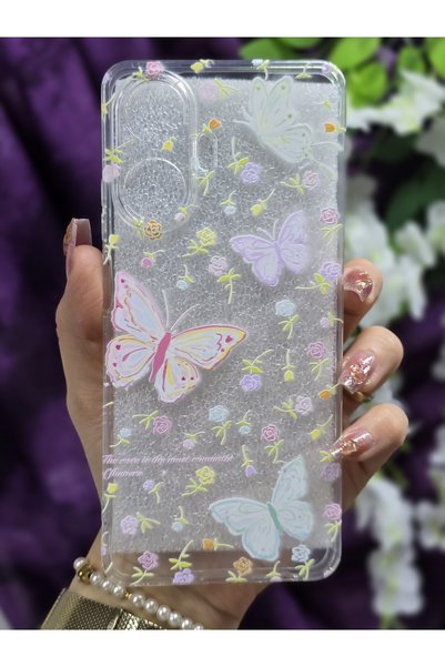 Magic Ring Realme C55 Uyumlu Kelebek Desenli Silikon Şeffaf Telefon Kılıfı