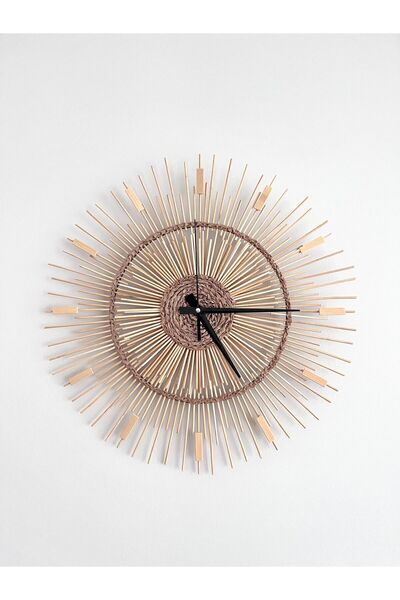 CutKraft Luna 40 Cm El Yapımı Doğal Bambu Rattan Dekoratif Duvar Saati-duvar Dekorasyon