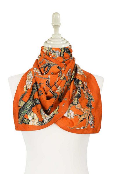 Bursa İpek Orange Almond Flower Silky Scarf