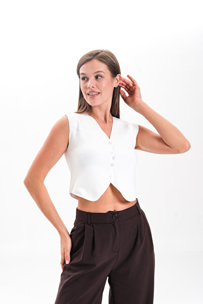 HayalGecesi Жіночий літній трикотажний жилет з V-подібним коміром та ґудзиками