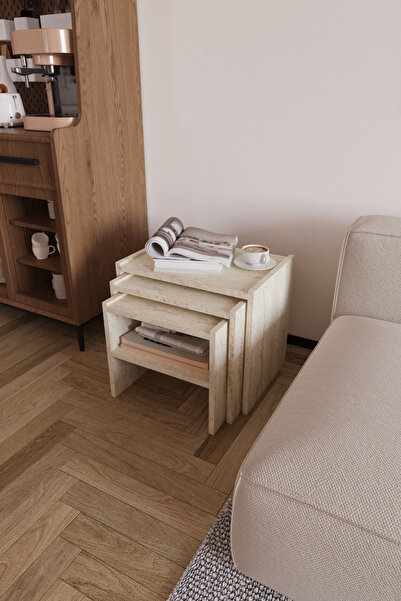 POFİTTO Liva Zigon Sehpa Takımı İskandinav, Bohem RAFLI