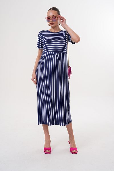 Miss Dünya Lissa Striped Maternity and Maternity Short Sleeve Long Dress