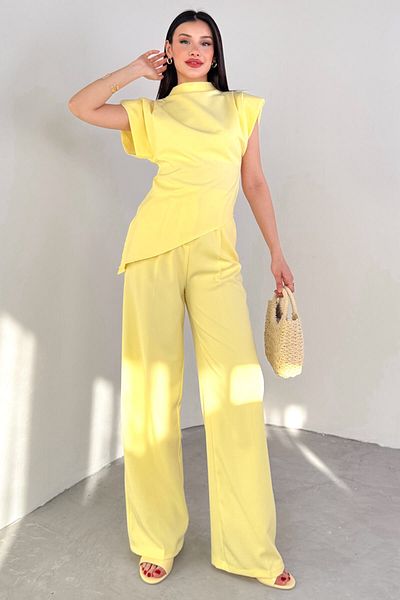 Cappmoda Pnt-07409 Κίτρινο Παντελόνι Palazzo από ύφασμα Polyviscon
