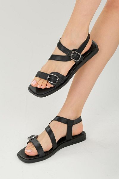 Mio Gusto Marielle Black Color Double Buckle Women's Sandals