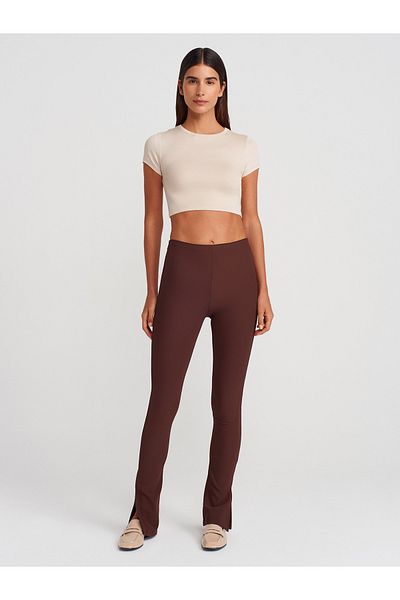 Dilvin 70385 Ottoman Leggings with Slits - Brown