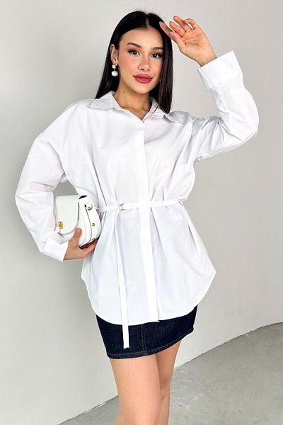 Cappmoda GML-10261 Λευκό Πουκάμισο με Λεπτομέρεια Ζώνης