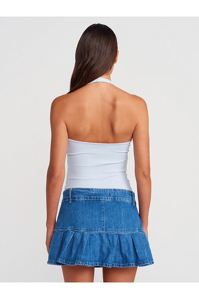 Dilvin 71979 Fusta scurtă din denim plisată-albastru