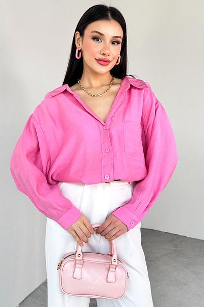 Cappmoda Gml-4612 Pink Off-Shoulder Oversize Shirt