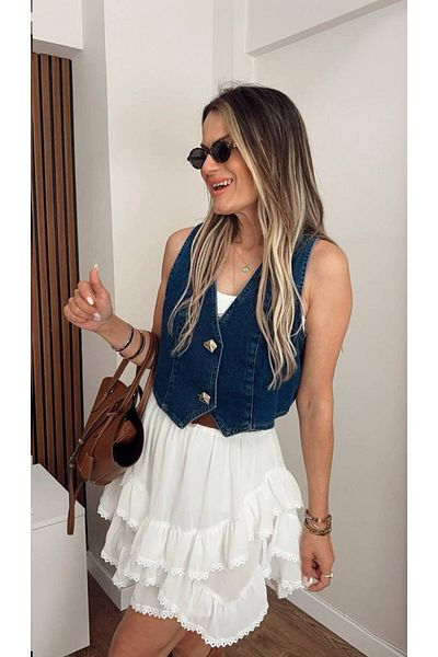 Fiori Vestă de jeans pentru femei