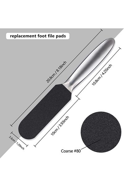 LA PERLA TECH Pedi File Replacement for Reusable Stainless Steel Foot Rasp Handle, 10 Count -Black