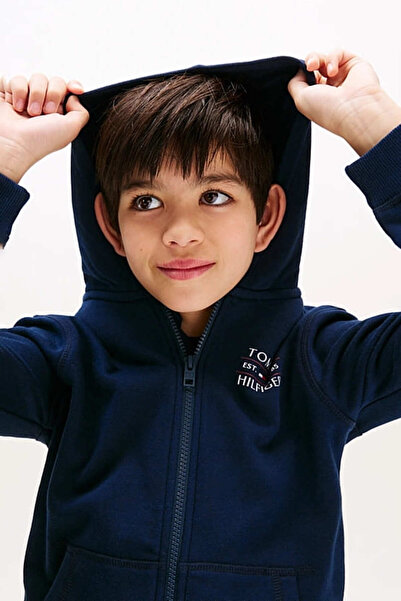Tommy Hilfiger Fermuarlı Kapüşonlu Sweatshirt - Lacivert