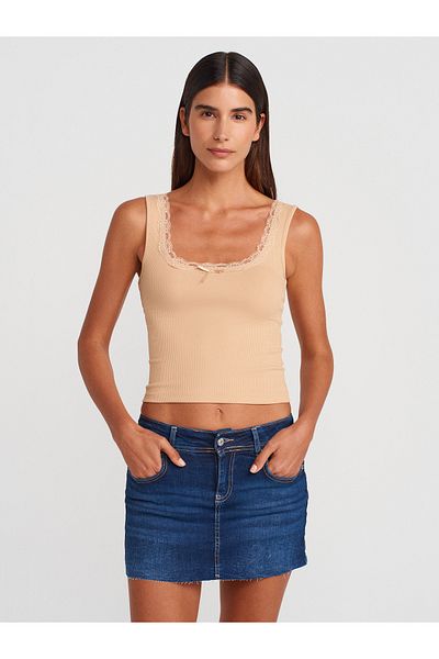Dilvin 21035 Lace Top-Beige with Straps
