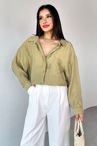 Cappmoda Gml-4612 Khaki Off-Shoulder Oversize Shirt