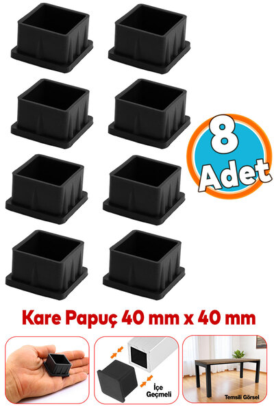 NZB 8 Adet Masa Sandalye Sehpa Ayak Tapası Kare Tıpa Papuç Takoz 40 mm x 40 mm Parke Zemin Koruyucu
