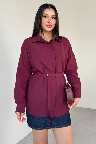 Cappmoda Gml-10261 Claret Red Belt Detailed Shirt