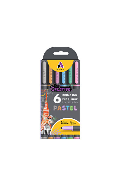 Adel Prime Ink Fineliner, 6'lı Set, Pastel Renkler, Ergonomik Kullanım, Şık T...