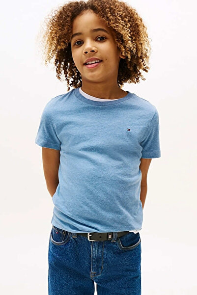Tommy Hilfiger Erkek Çocuk Basic Pamuklu T-shirt - Mavi